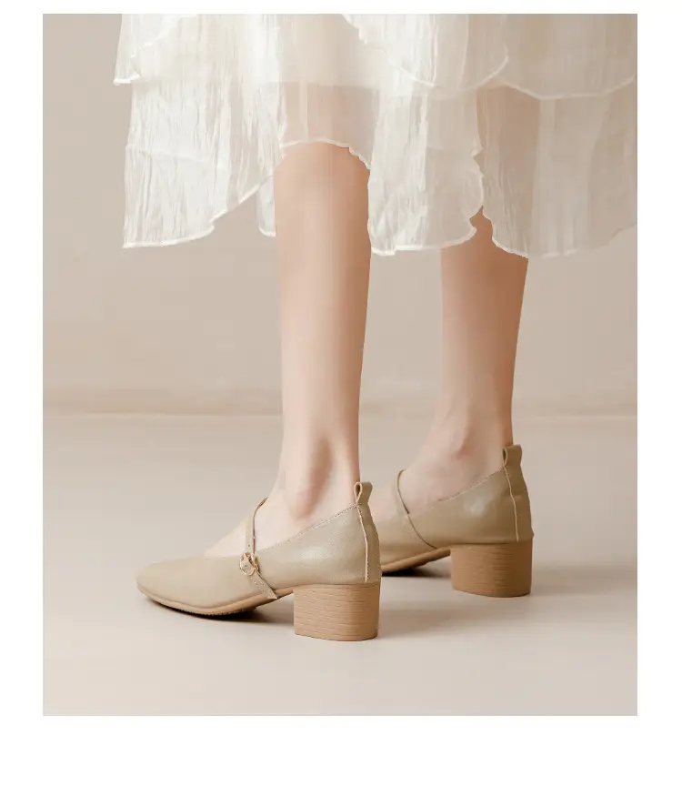 French-Style Buckle Strap Chunky Heel Mary Jane Shoes for Women, New Soft Leather Comfortable Flat Soft-Soled Shallow High-Heeled Shoes — feature 31