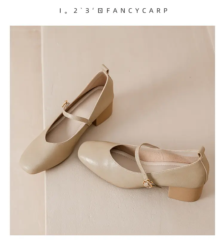 French-Style Buckle Strap Chunky Heel Mary Jane Shoes for Women, New Soft Leather Comfortable Flat Soft-Soled Shallow High-Heeled Shoes — feature 33