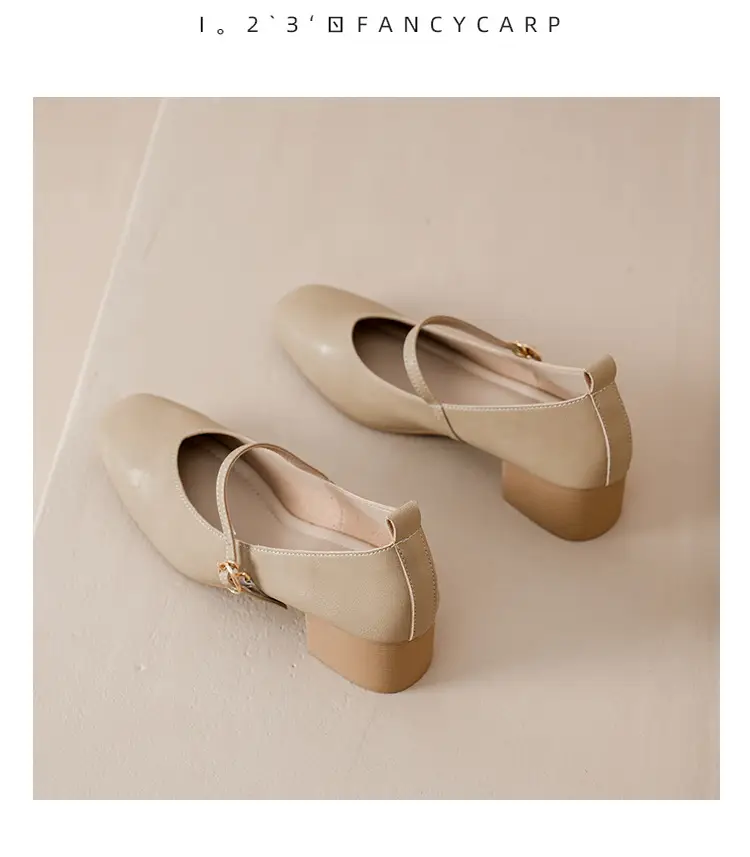 French-Style Buckle Strap Chunky Heel Mary Jane Shoes for Women, New Soft Leather Comfortable Flat Soft-Soled Shallow High-Heeled Shoes — feature 34