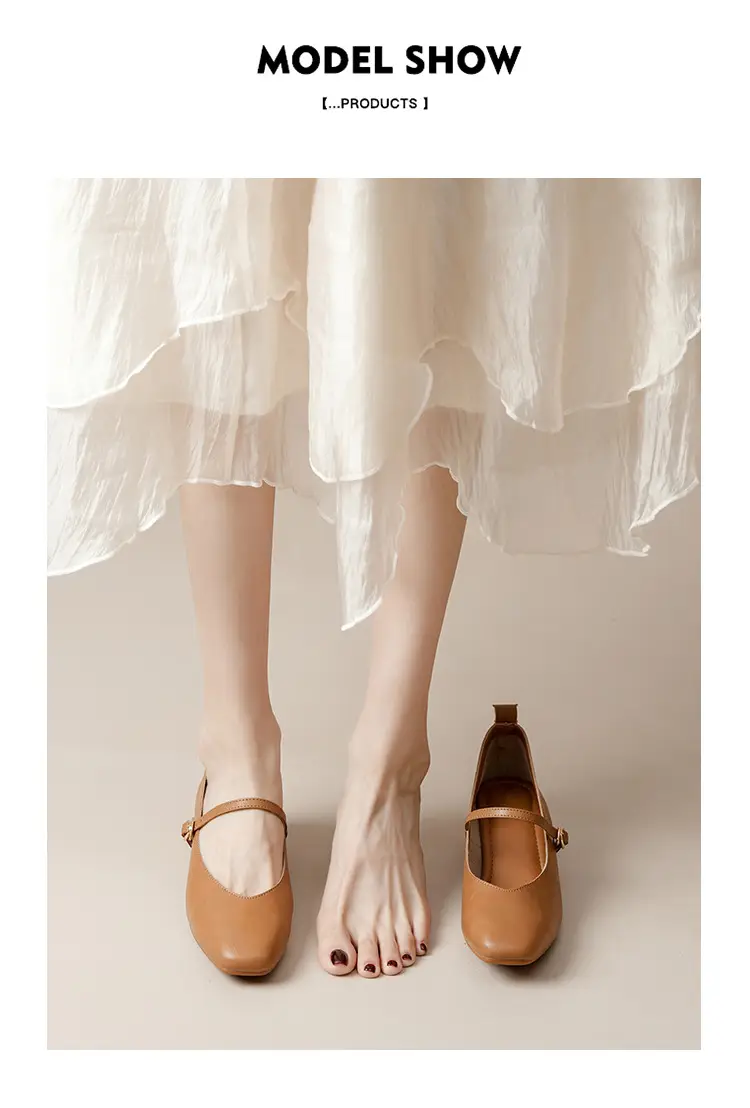French-Style Buckle Strap Chunky Heel Mary Jane Shoes for Women, New Soft Leather Comfortable Flat Soft-Soled Shallow High-Heeled Shoes — feature 35