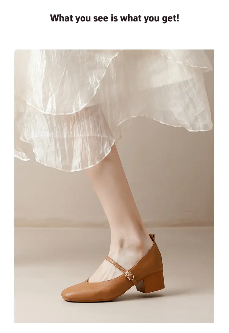 French-Style Buckle Strap Chunky Heel Mary Jane Shoes for Women, New Soft Leather Comfortable Flat Soft-Soled Shallow High-Heeled Shoes — feature 37
