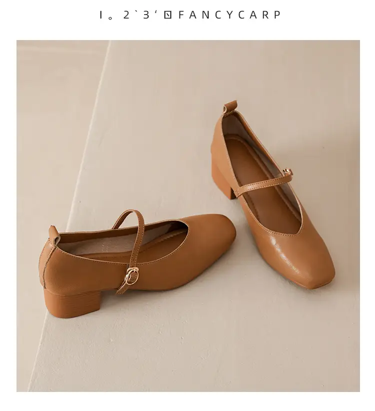 French-Style Buckle Strap Chunky Heel Mary Jane Shoes for Women, New Soft Leather Comfortable Flat Soft-Soled Shallow High-Heeled Shoes — feature 41