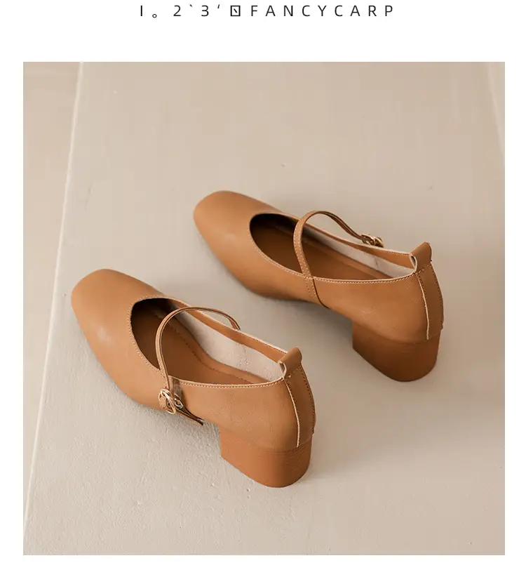 French-Style Buckle Strap Chunky Heel Mary Jane Shoes for Women, New Soft Leather Comfortable Flat Soft-Soled Shallow High-Heeled Shoes — feature 42