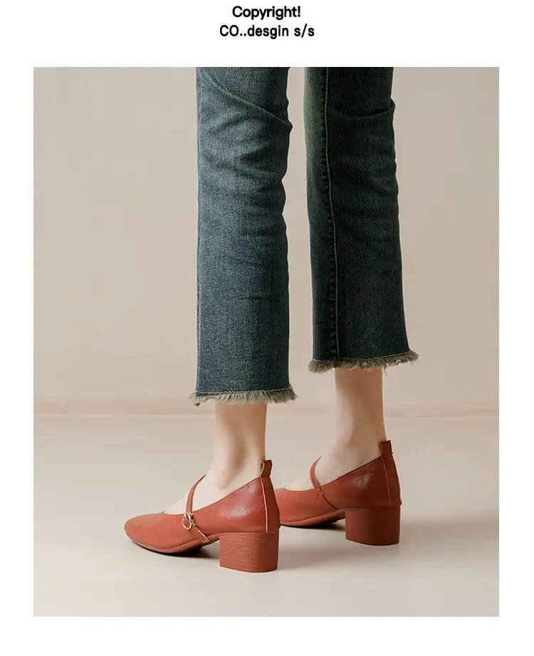 French-Style Buckle Strap Chunky Heel Mary Jane Shoes for Women, New Soft Leather Comfortable Flat Soft-Soled Shallow High-Heeled Shoes — feature 47