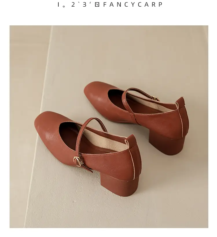 French-Style Buckle Strap Chunky Heel Mary Jane Shoes for Women, New Soft Leather Comfortable Flat Soft-Soled Shallow High-Heeled Shoes — feature 50
