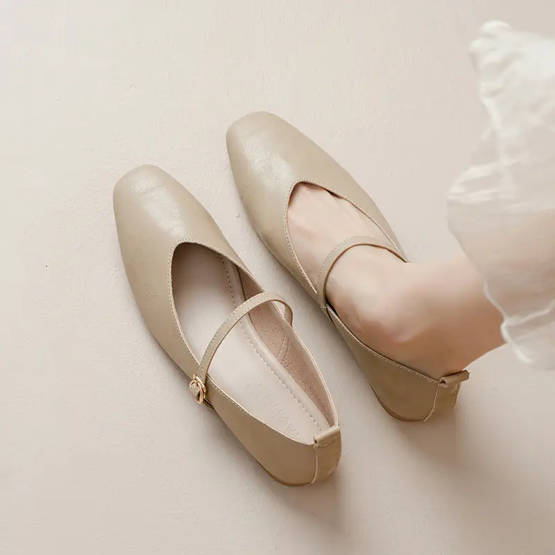 French-Style Buckle Strap Chunky Heel Mary Jane Shoes for Women, New Soft Leather Comfortable Flat Soft-Soled Shallow High-Heeled Shoes - Image 8