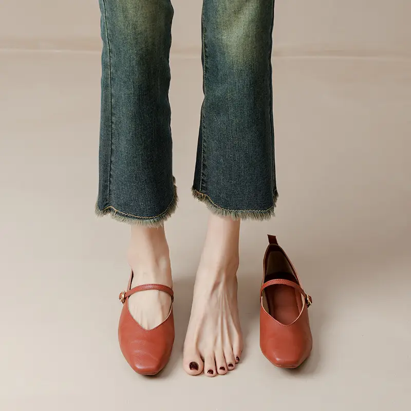 French-Style Buckle Strap Chunky Heel Mary Jane Shoes for Women, New Soft Leather Comfortable Flat Soft-Soled Shallow High-Heeled Shoes - Image 9
