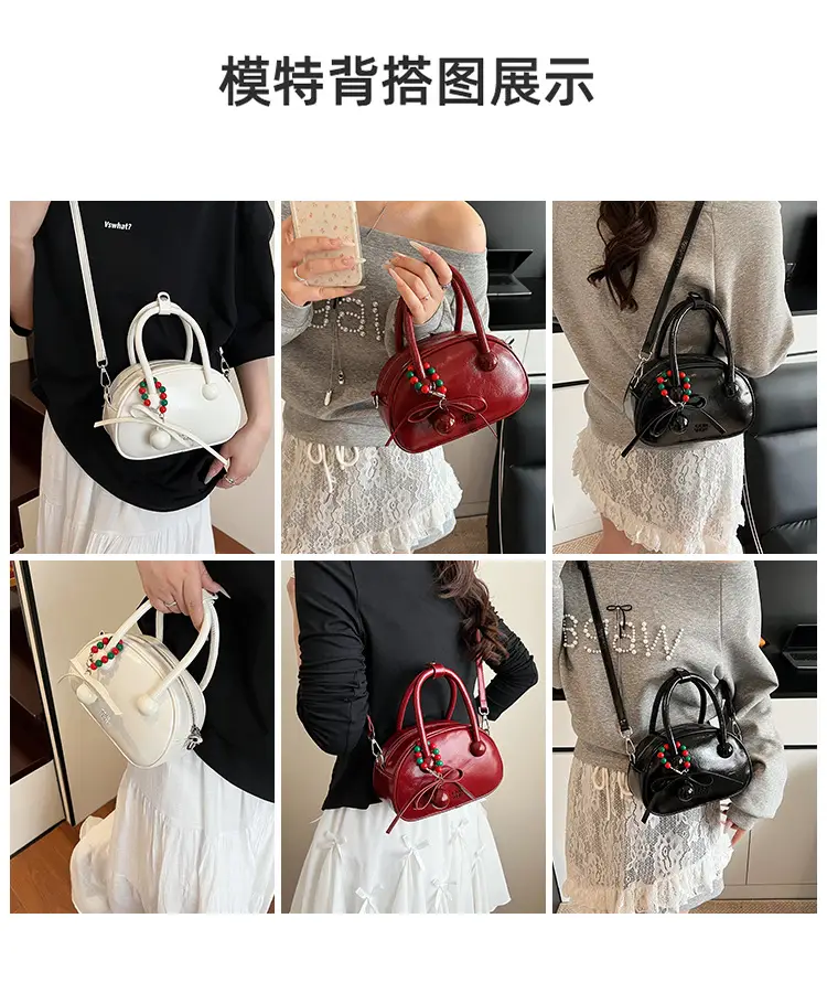 Women's White Satchel Shoulder Bag with Colorful Pom Pom — feature 11