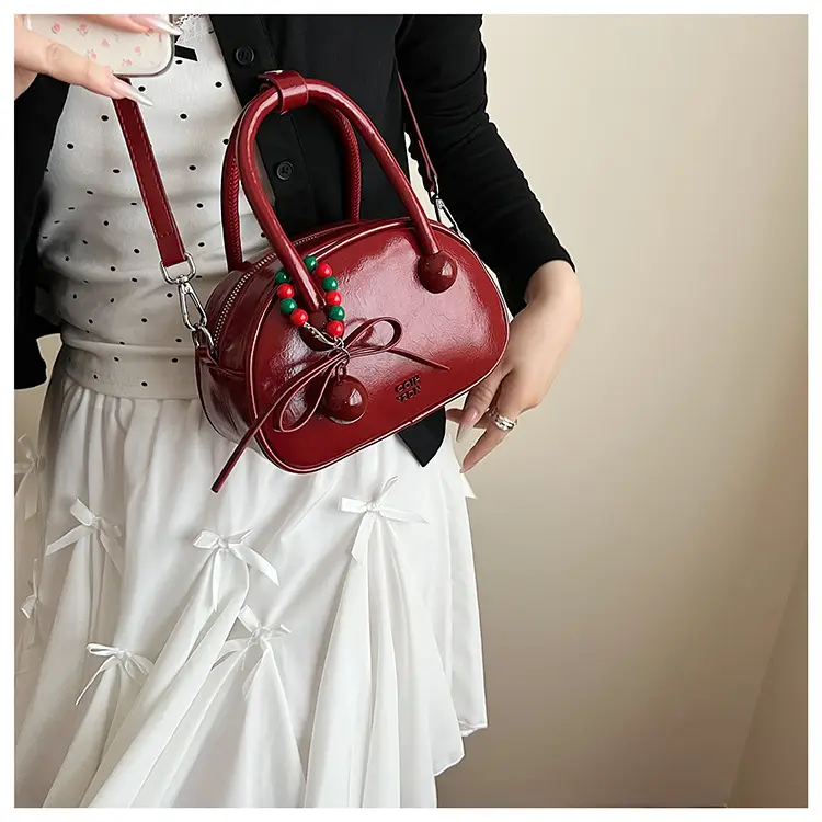 Women's White Satchel Shoulder Bag with Colorful Pom Pom — feature 20