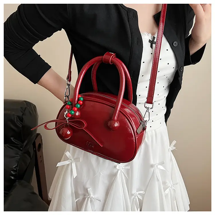 Women's White Satchel Shoulder Bag with Colorful Pom Pom — feature 21