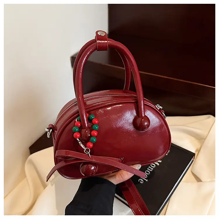 Women's White Satchel Shoulder Bag with Colorful Pom Pom — feature 25