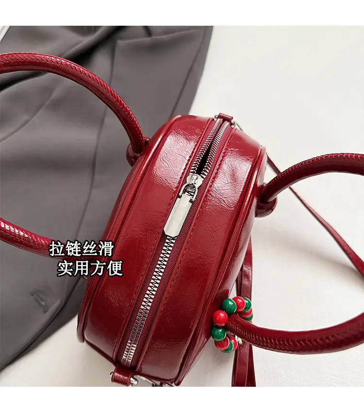 Women's White Satchel Shoulder Bag with Colorful Pom Pom — feature 8