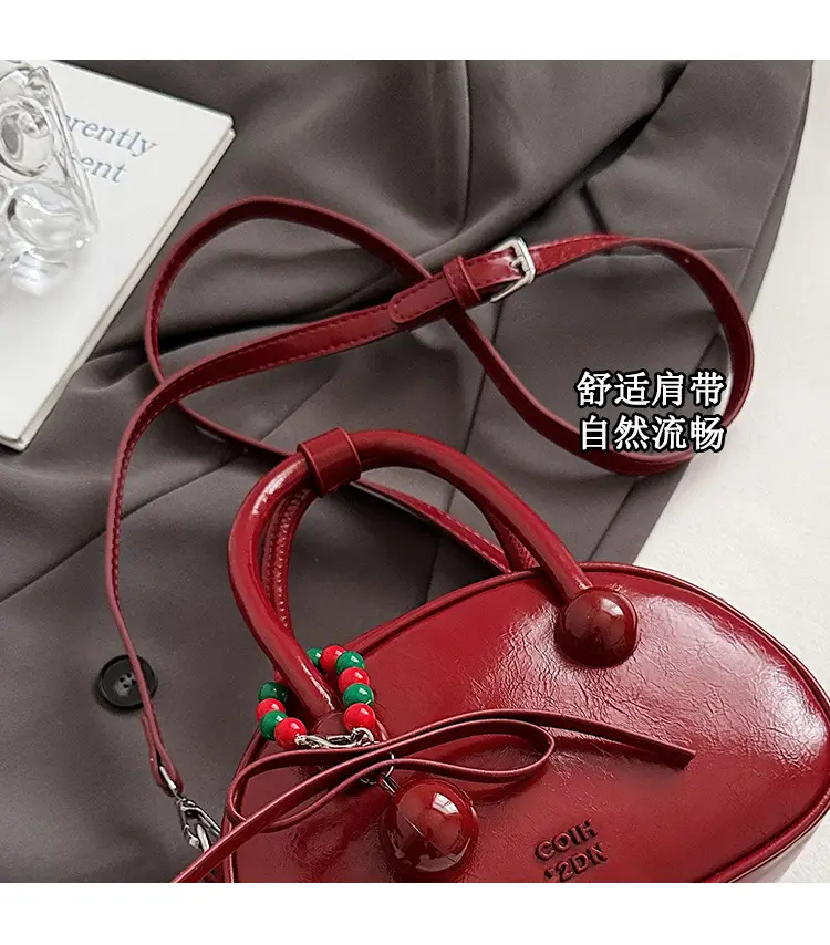 Women's White Satchel Shoulder Bag with Colorful Pom Pom — feature 9