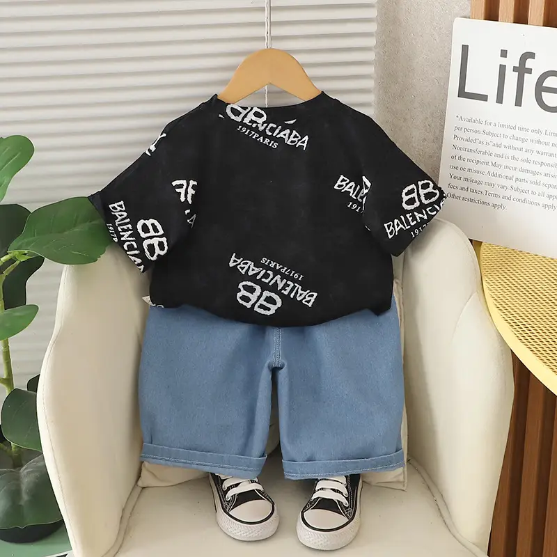 Kids Korean Style White T-Shirt Set with Jeans - Image 4
