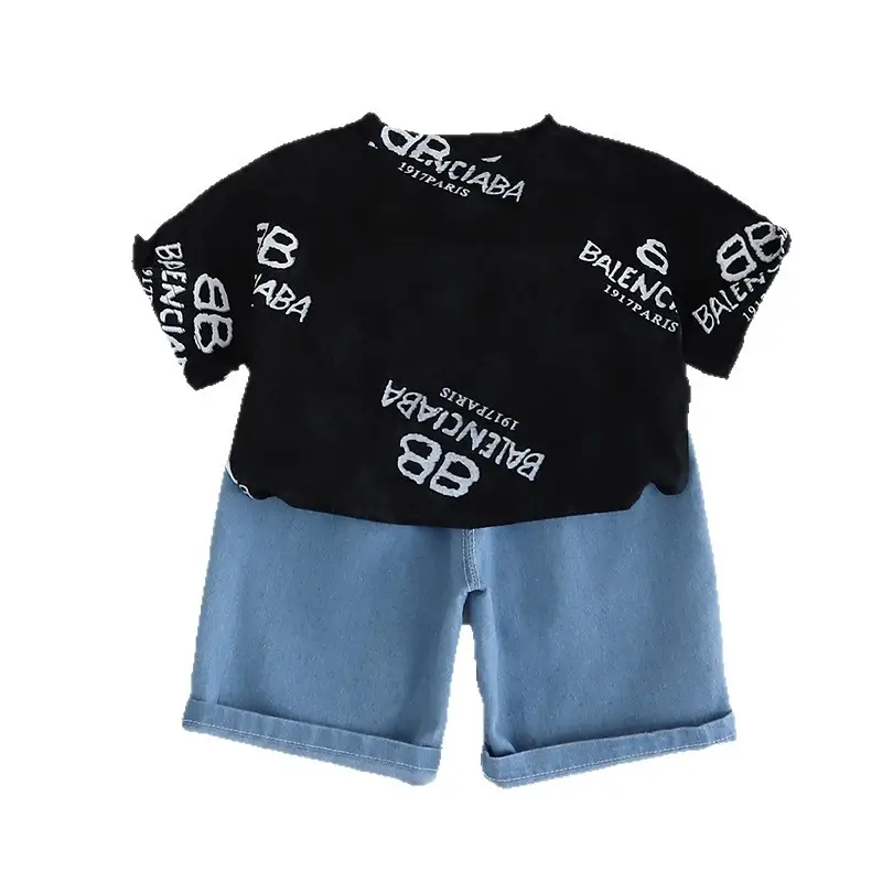 Kids Korean Style White T-Shirt Set with Jeans - Image 5