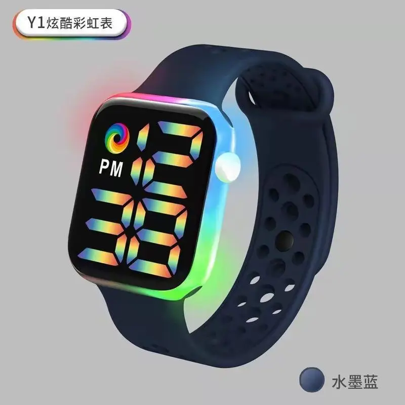 Y1 LED Digital Watch Red Silicone Band Waterproof