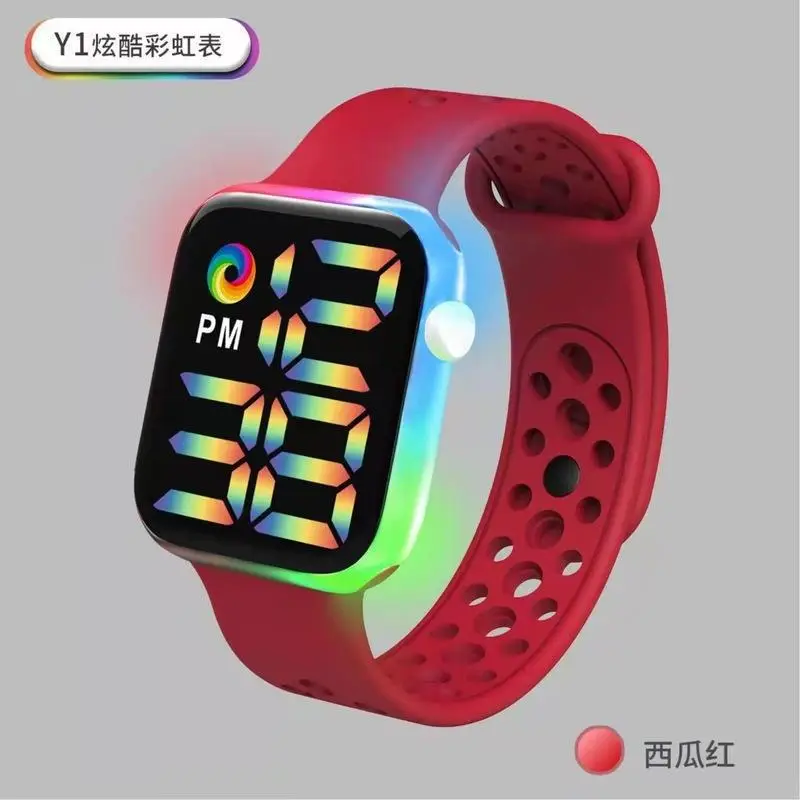 Y1 LED Digital Watch Red Silicone Band Waterproof