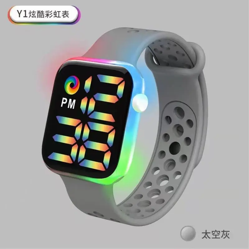 Y1 LED Digital Watch Red Silicone Band Waterproof
