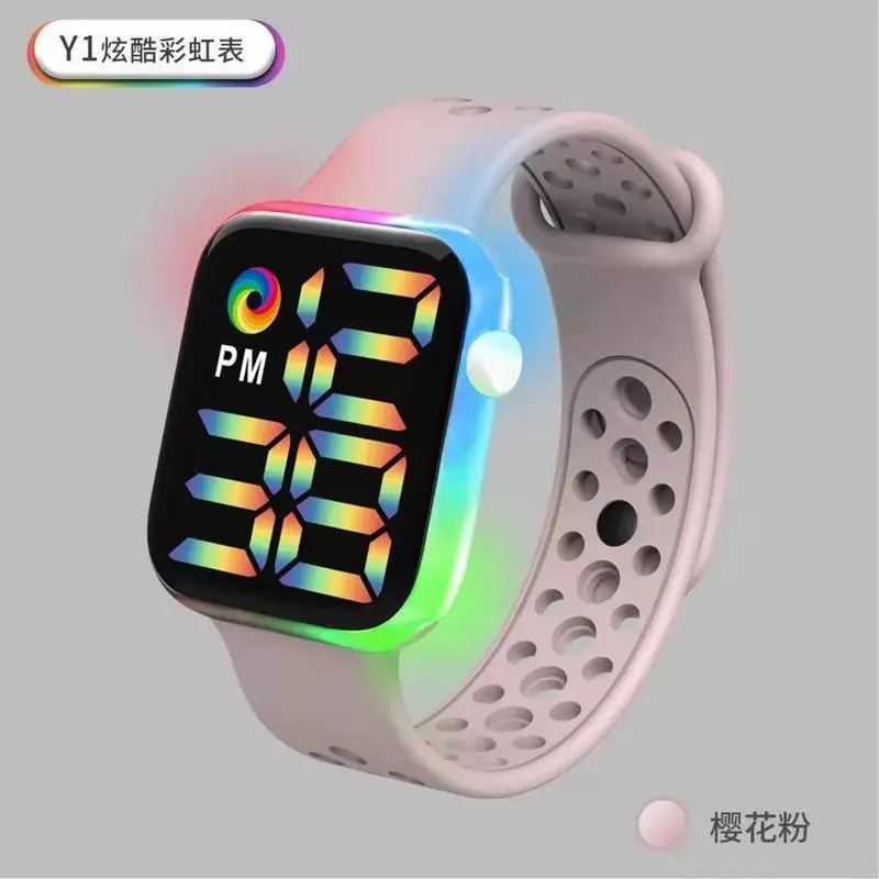 Y1 LED Digital Watch Red Silicone Band Waterproof