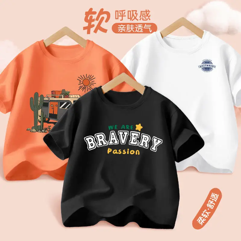 Kids Braavy T-Shirts Orange White Medium Large - Image 3