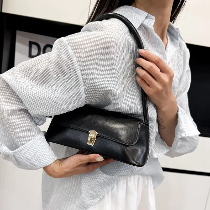 2025 Women's Beige Leather Armpit Bag with Clasp - Image 6