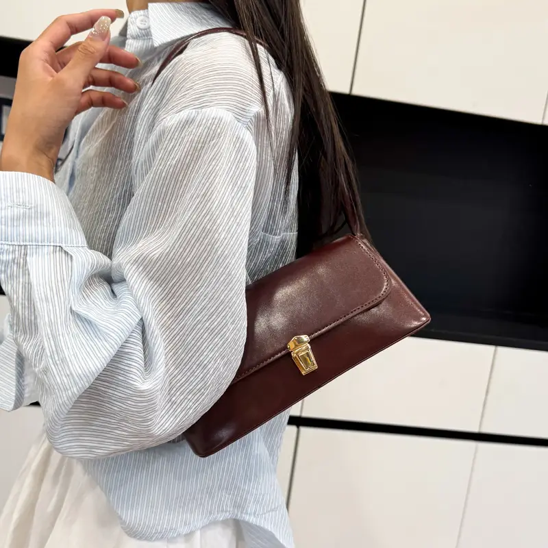 2025 Women's Beige Leather Armpit Bag with Clasp - Image 7