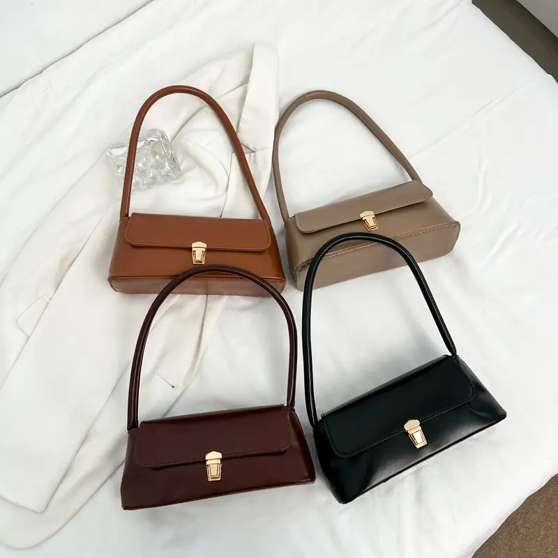 2025 Women's Beige Leather Armpit Bag with Clasp - Image 8