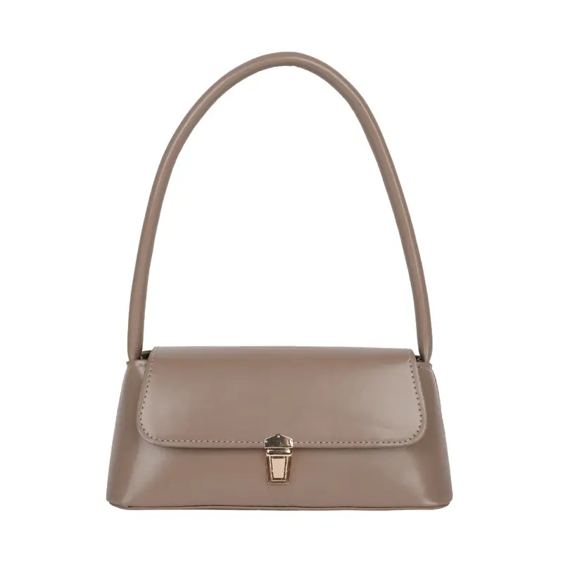 2025 Women's Beige Leather Armpit Bag with Clasp - Image 2