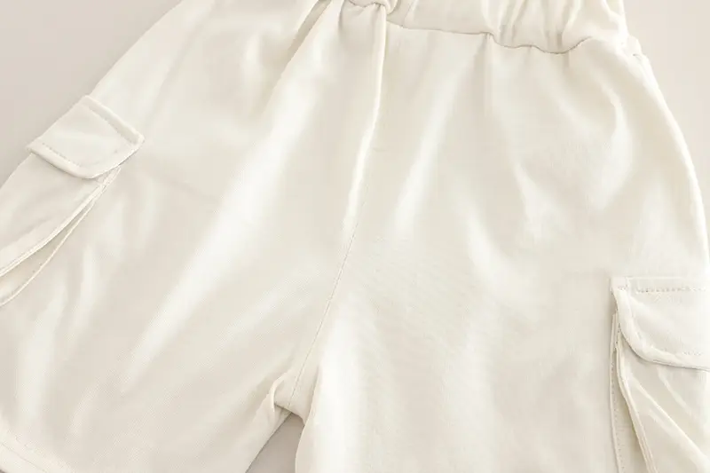 Kids T-Shirt Shorts Set Cream Brown Korean Style — feature 18