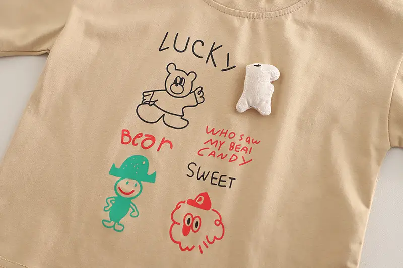 Kids T-Shirt Shorts Set Cream Brown Korean Style — feature 9