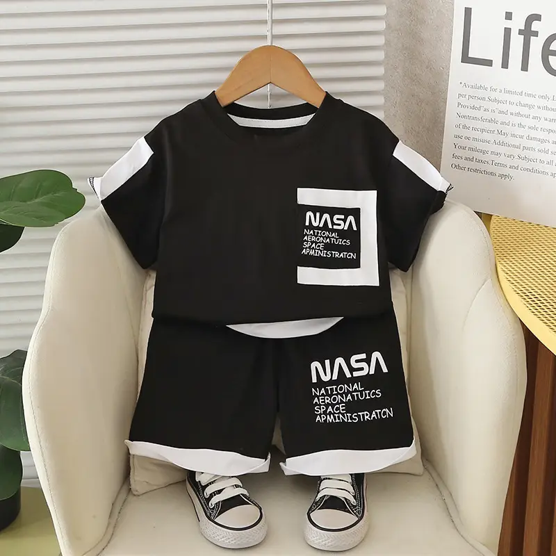Kids NASA Green Shorts Set Summer Korean Style - Image 2