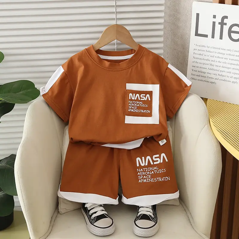 Kids NASA Green Shorts Set Summer Korean Style - Image 3