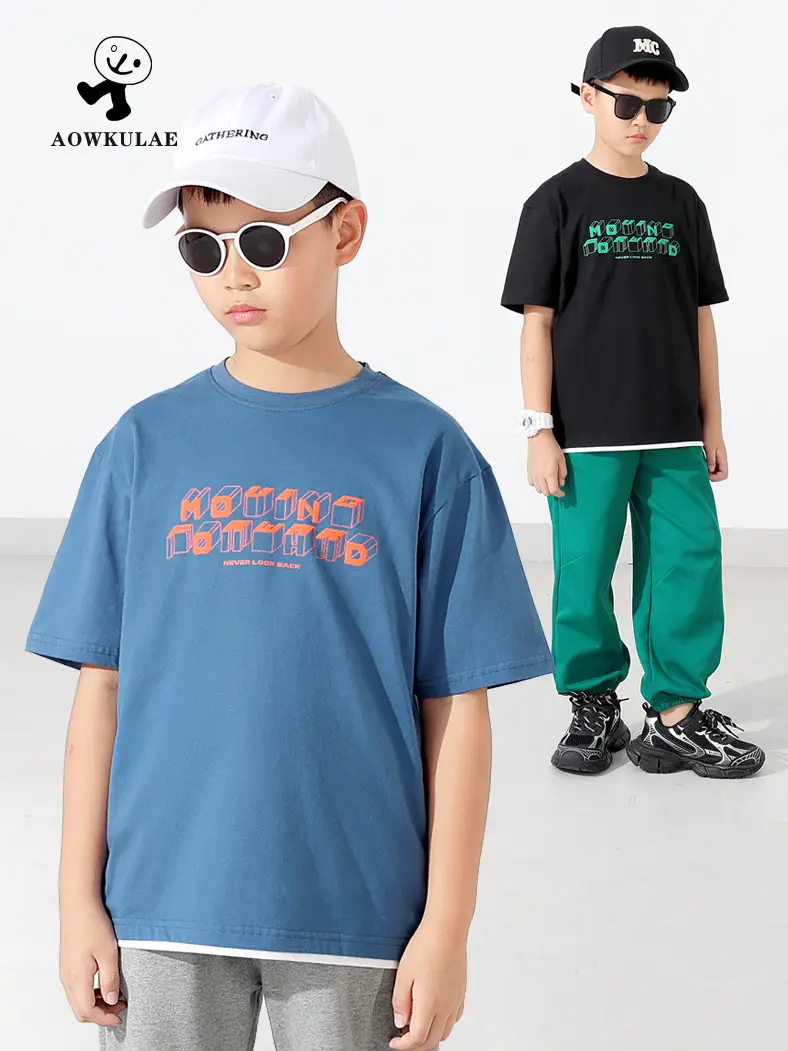 Kids Korean Print T-Shirt Blue Short Sleeve - Image 5