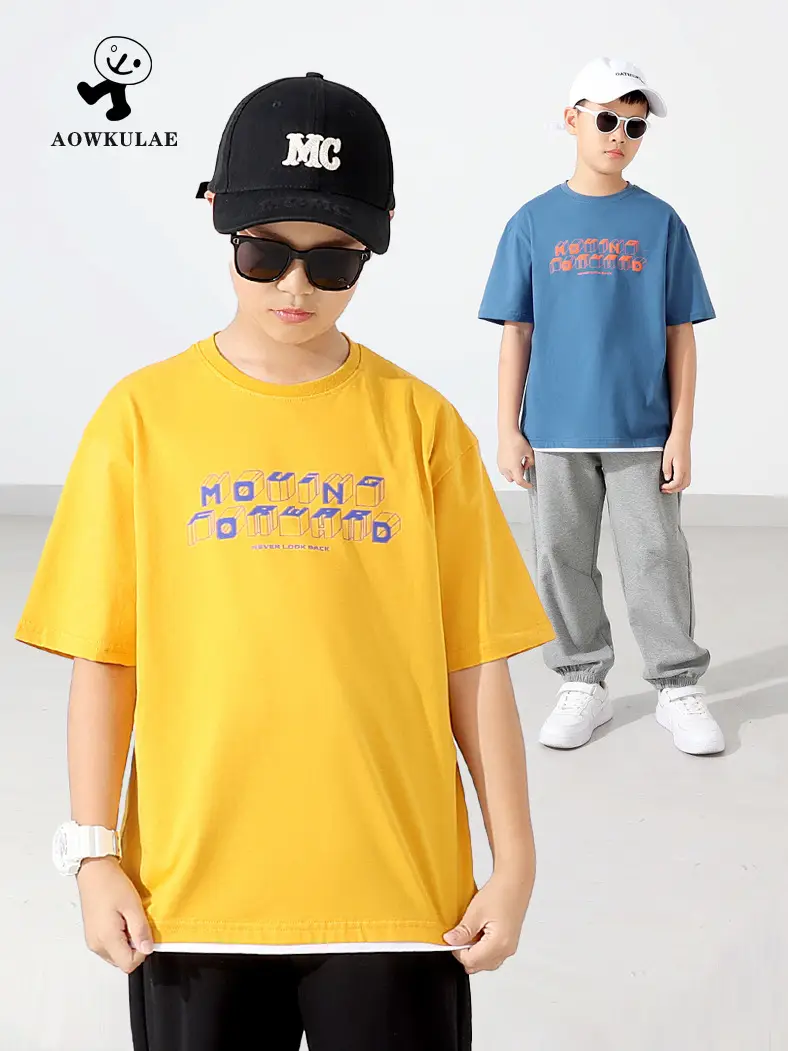 Kids Korean Print T-Shirt Blue Short Sleeve - Image 6