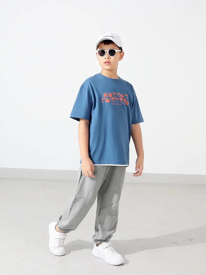 Kids Korean Print T-Shirt Blue Short Sleeve - Image 7