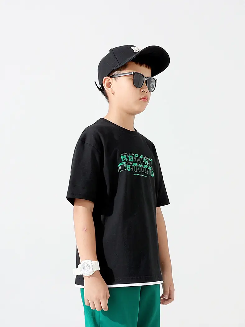 Kids Korean Print T-Shirt Blue Short Sleeve - Image 8