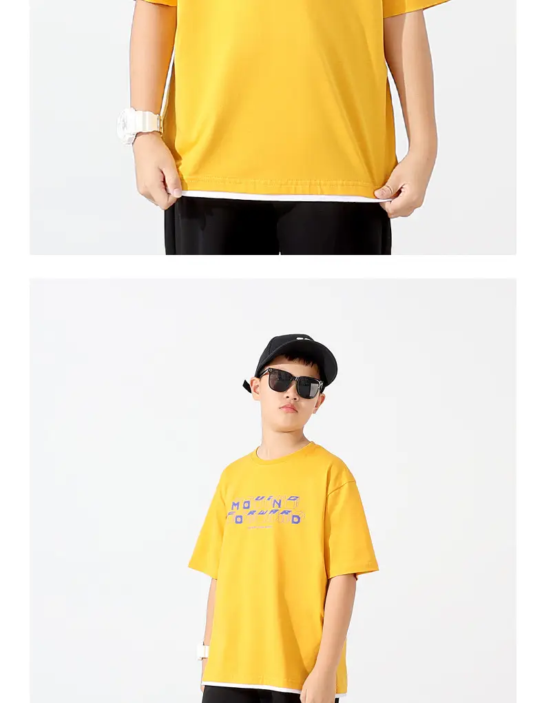 Kids Korean Print T-Shirt Blue Short Sleeve — feature 11