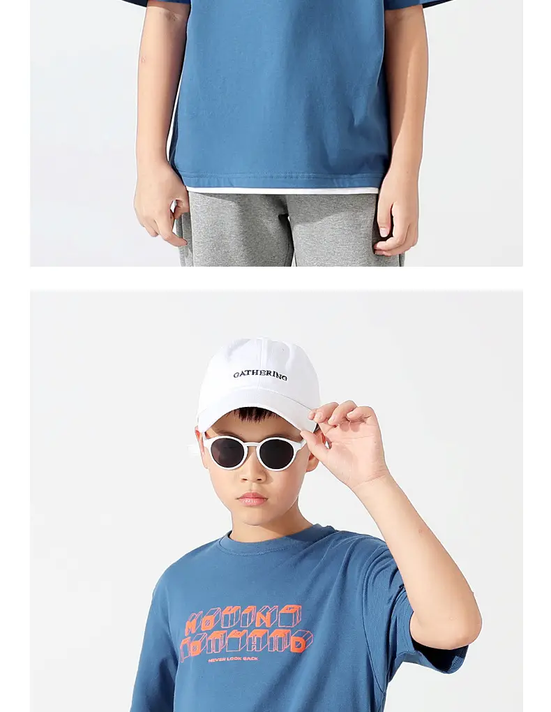 Kids Korean Print T-Shirt Blue Short Sleeve — feature 13