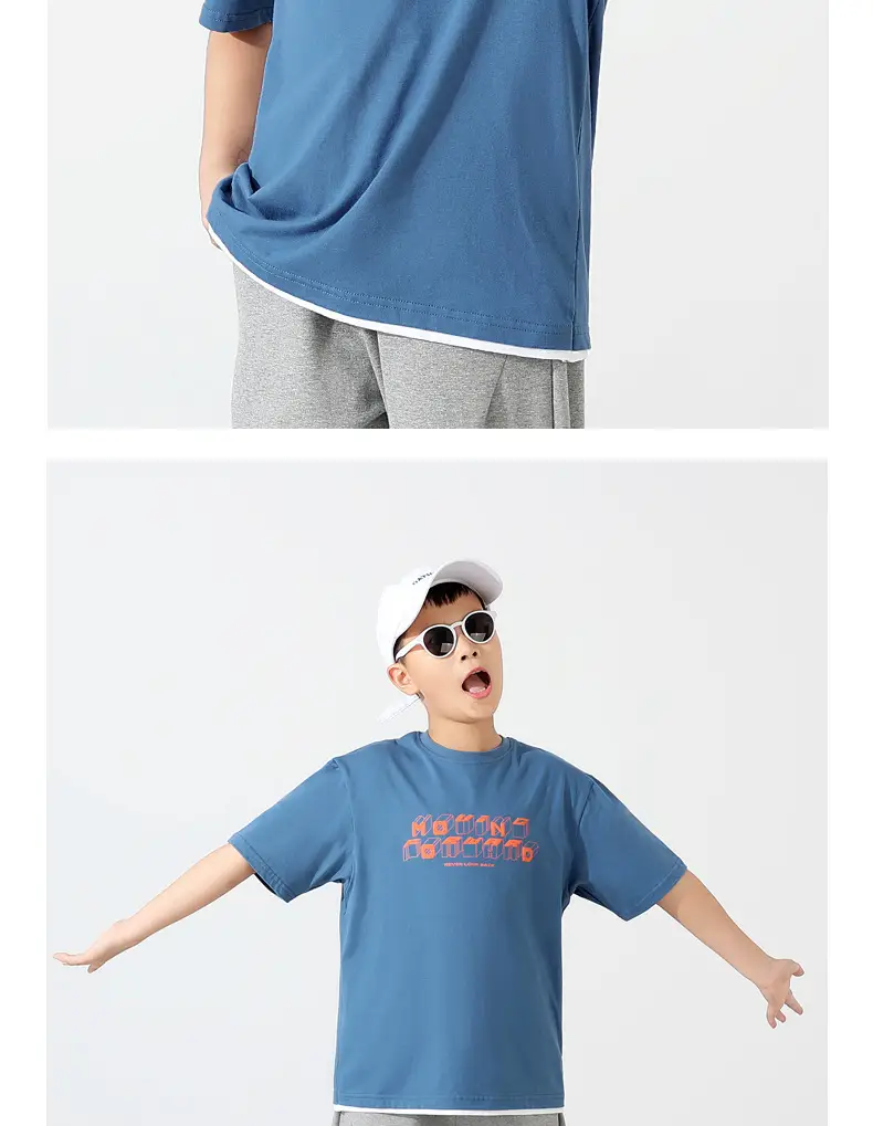 Kids Korean Print T-Shirt Blue Short Sleeve — feature 14