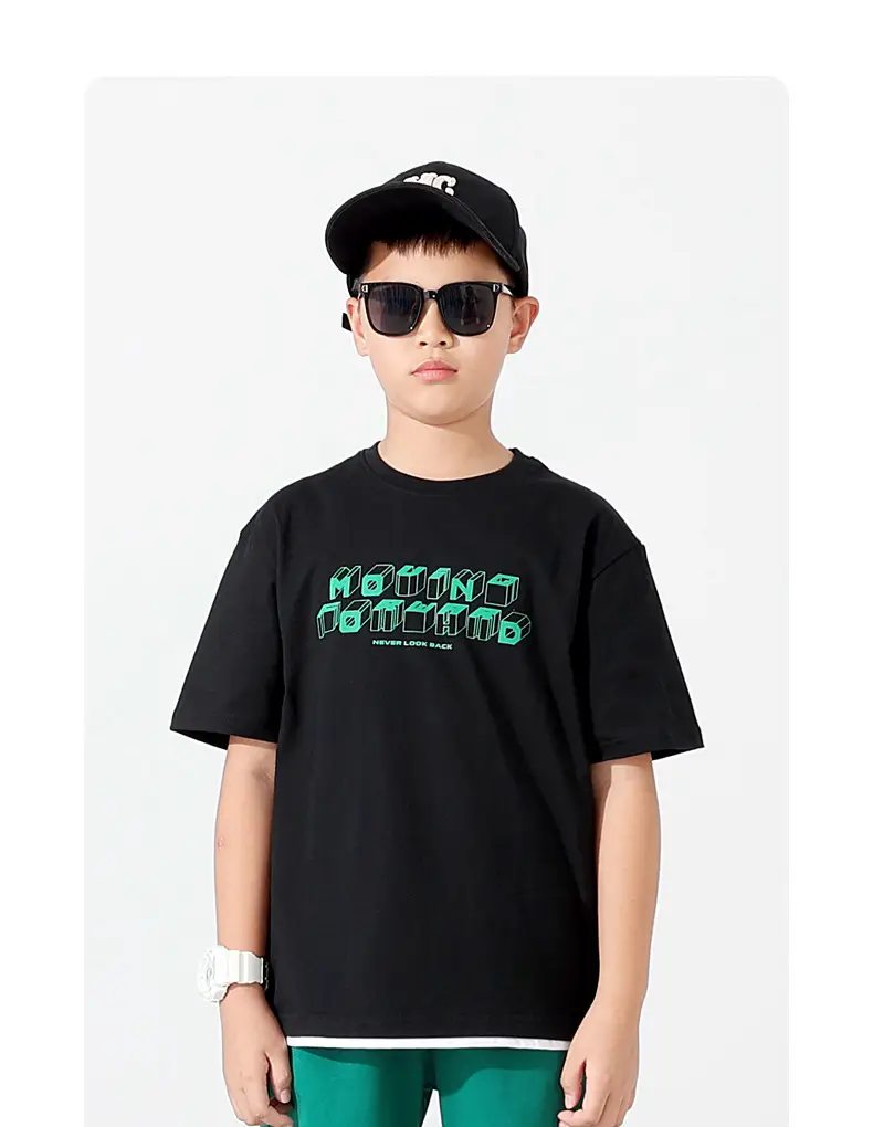 Kids Korean Print T-Shirt Blue Short Sleeve — feature 2