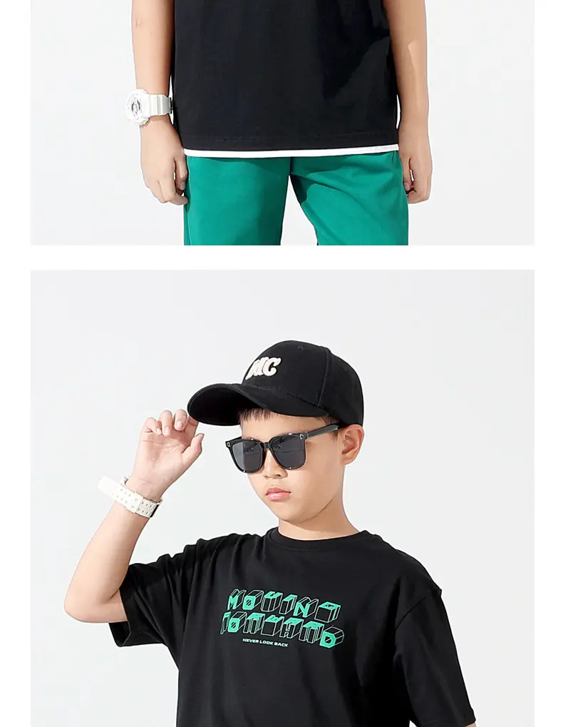 Kids Korean Print T-Shirt Blue Short Sleeve — feature 7