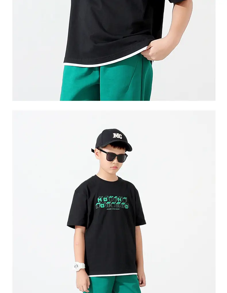 Kids Korean Print T-Shirt Blue Short Sleeve — feature 8