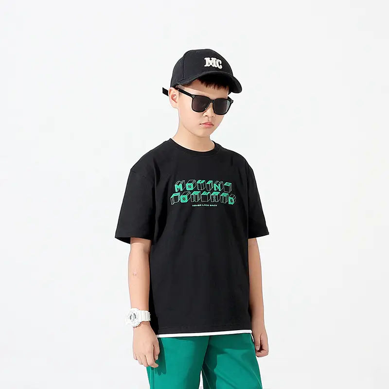 Kids Korean Print T-Shirt Blue Short Sleeve - Image 2