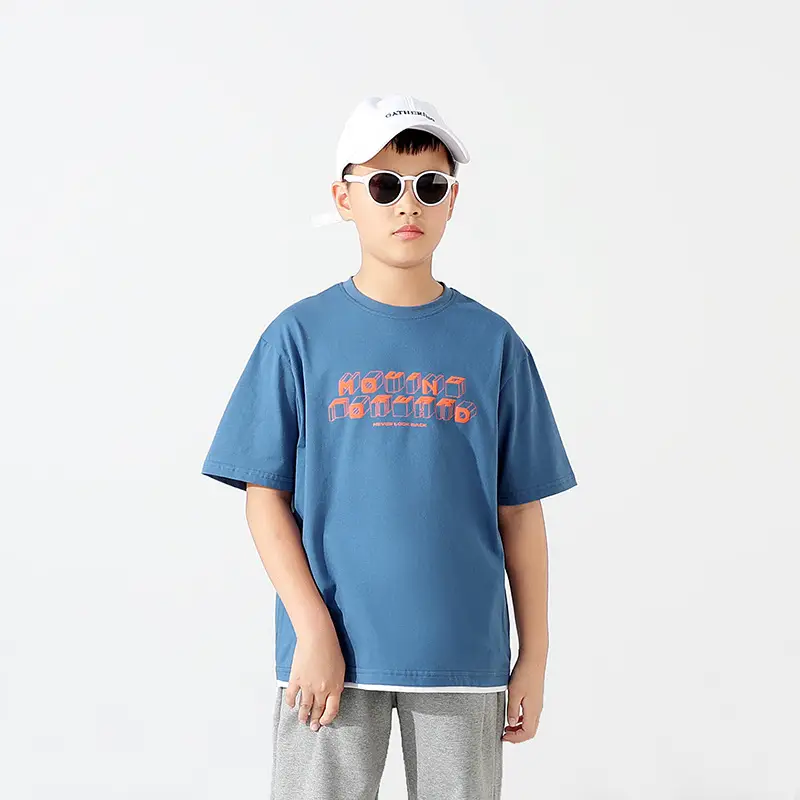 Kids Korean Print T-Shirt Blue Short Sleeve - Image 3