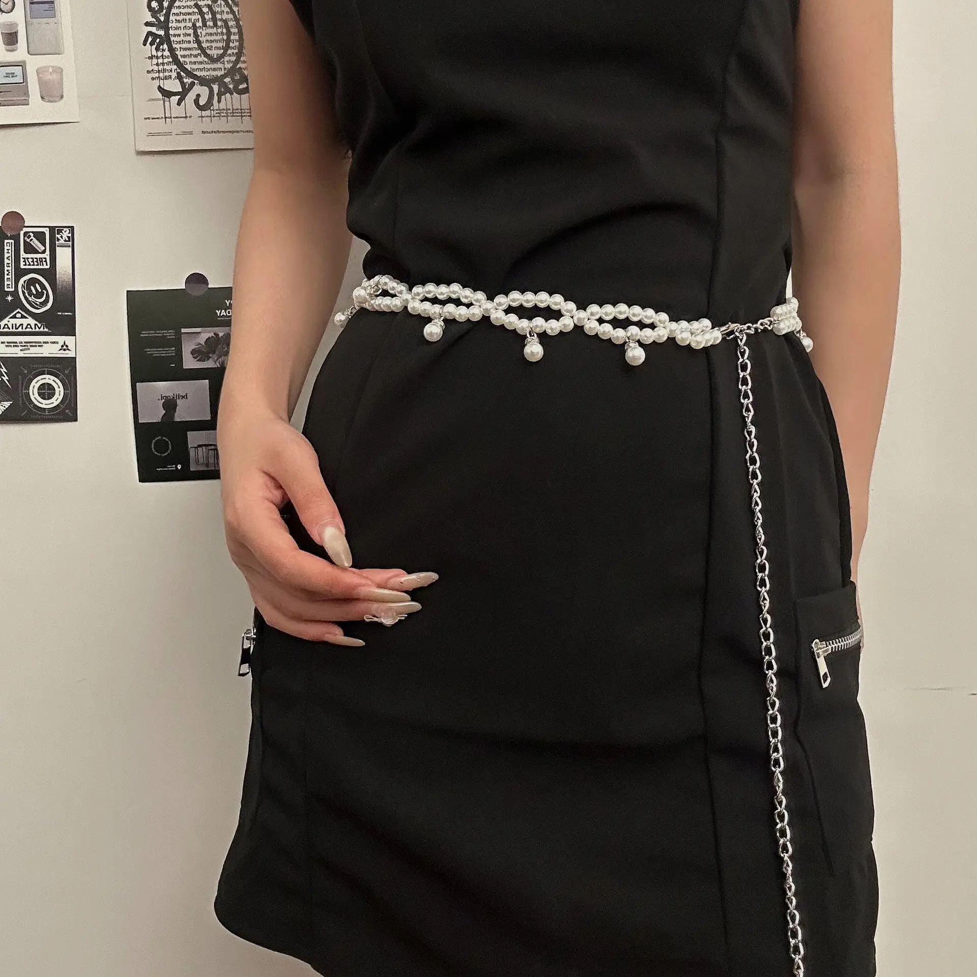 Pearl Beaded Camellia Waist Chain Belt with Han Decor - Image 5