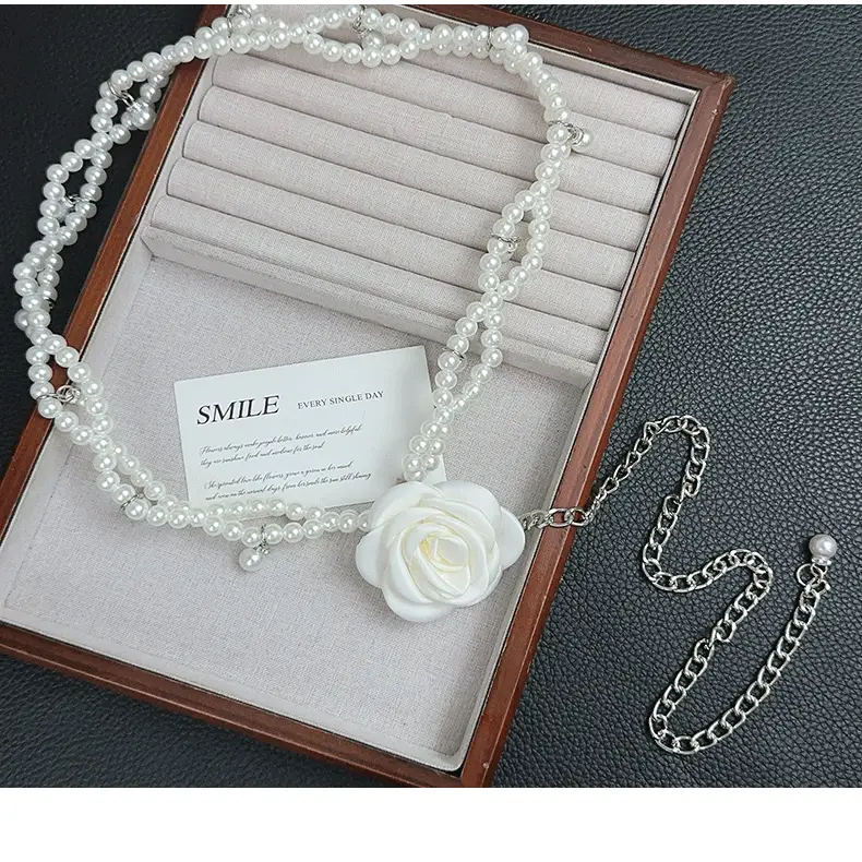 Pearl Beaded Camellia Waist Chain Belt with Han Decor — feature 7