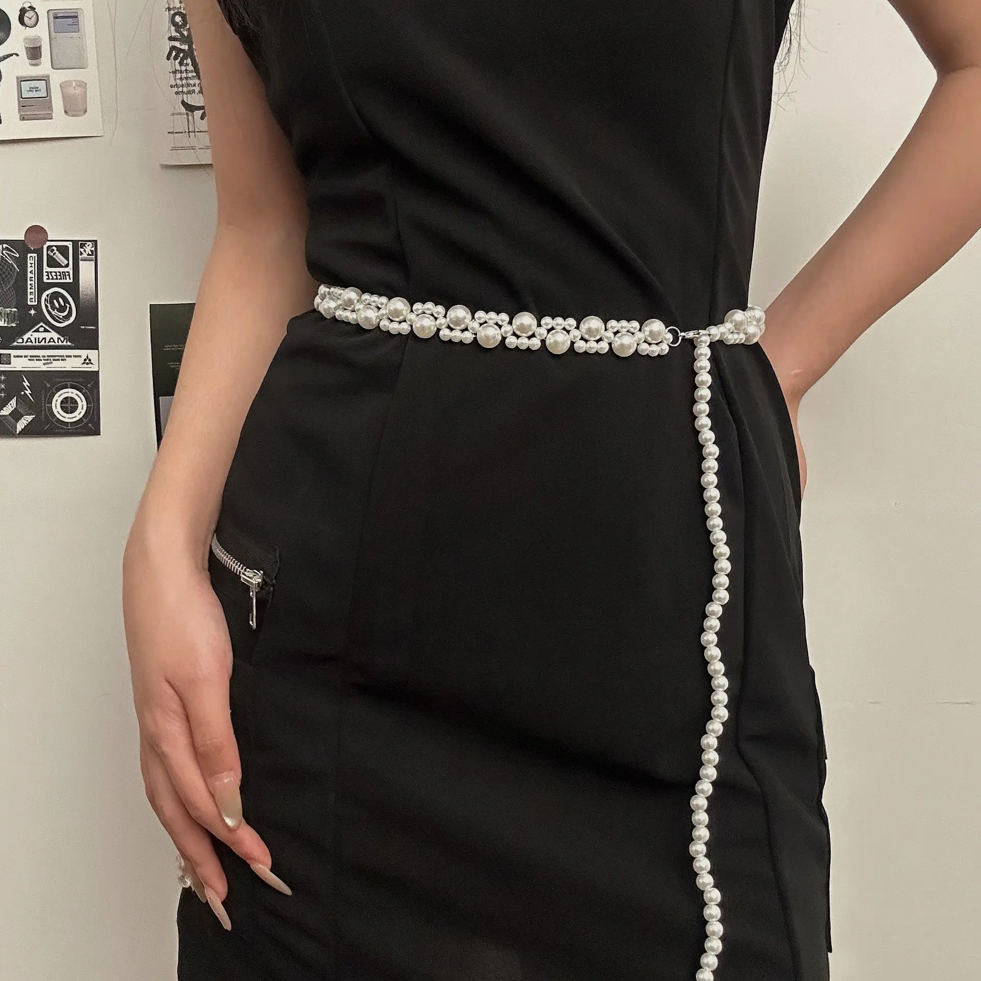 Pearl Beaded Camellia Waist Chain Belt with Han Decor - Image 2