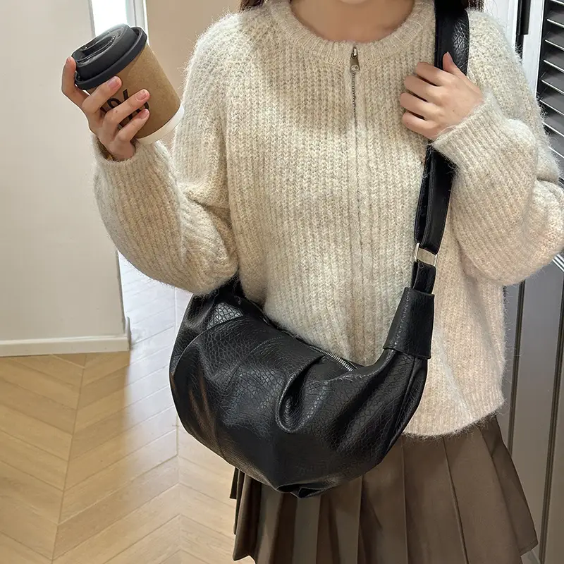 Vintage Pleated Moon Bag with Knot Shoulder Strap - Image 4