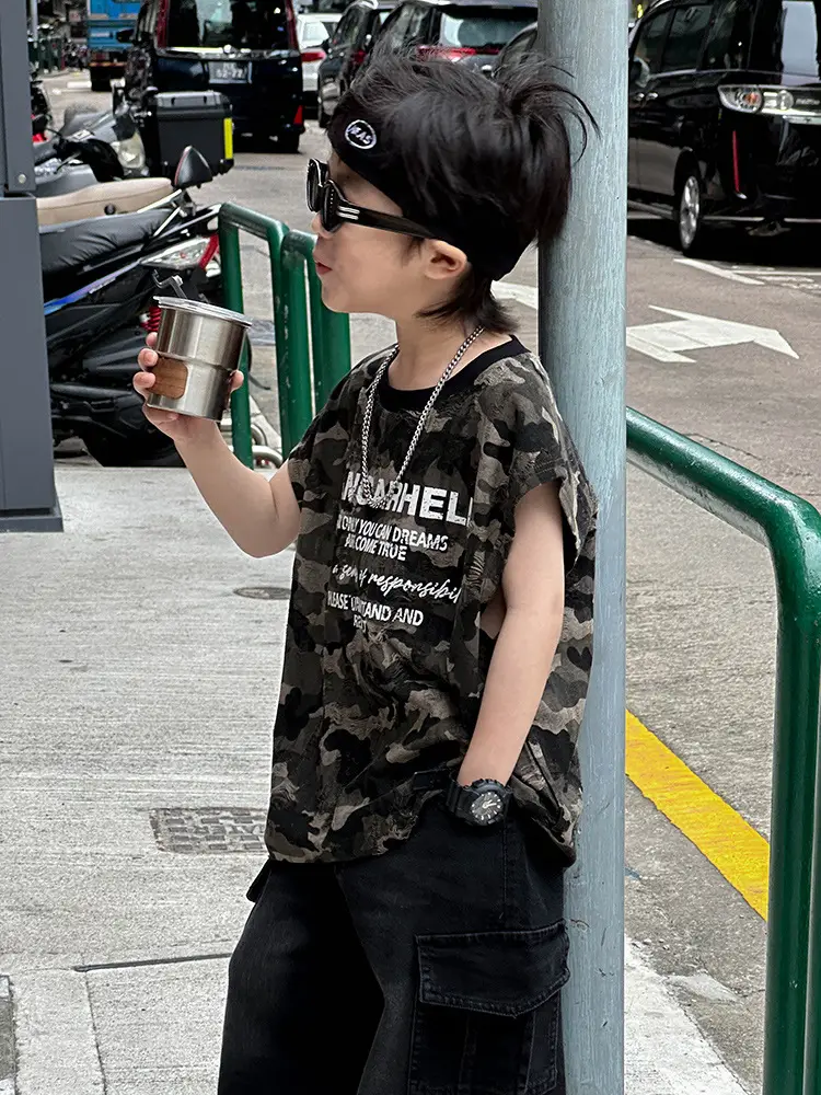 Boys Letter T-Shirt 2025 Summer New Korean Style Trendy Thin Top for Children Versatile Summer Wear - Image 3