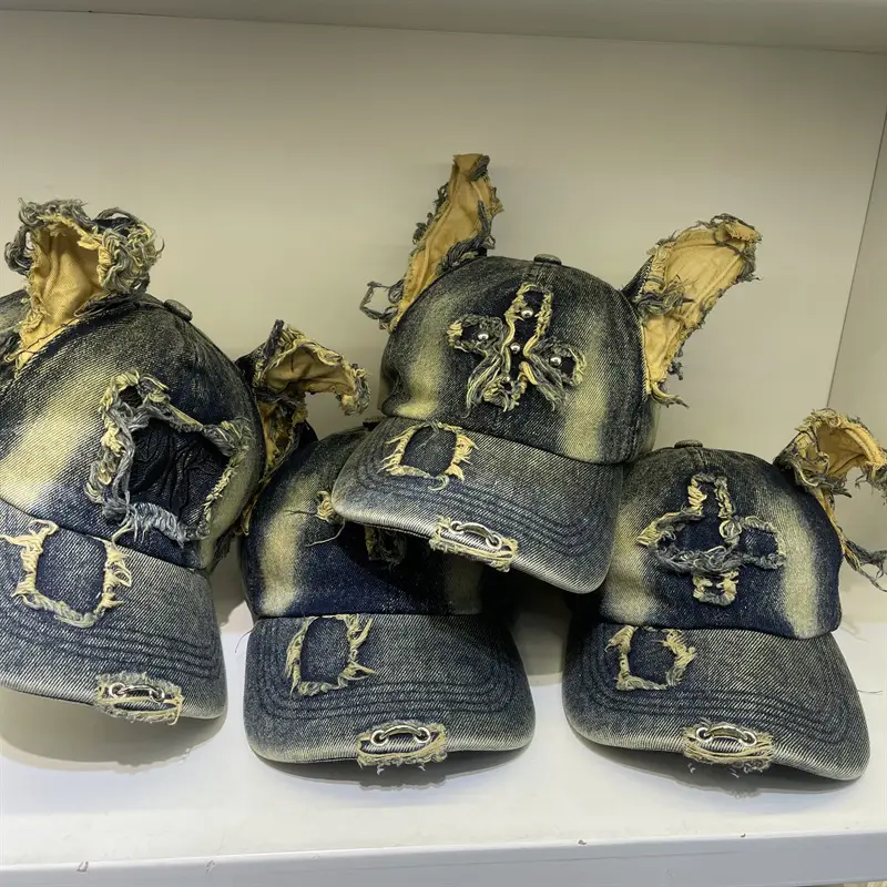 American Retro Ripped Denim Baseball Cap Ear Grinding Old Men's Hat